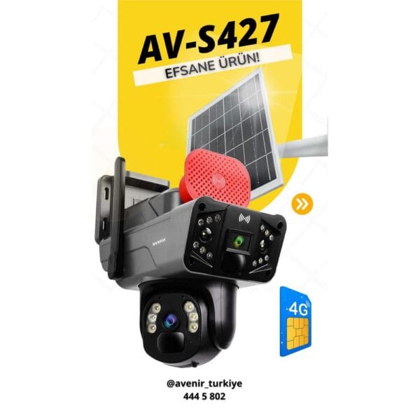 Avenir AV-S427H 6MP 2 Kameralı Solar PTZ 4G Sim Kartlı 256 GB SD Kart Desteği IP PTZ Kamera HiEasy Uygulama - Görsel 5