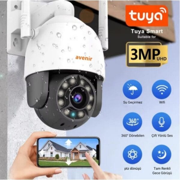 Avenir AV-S300 3MP Onvifli Su geçirmez Çift Yönlü Ses Ptz Wifi Kamera - Görsel 5