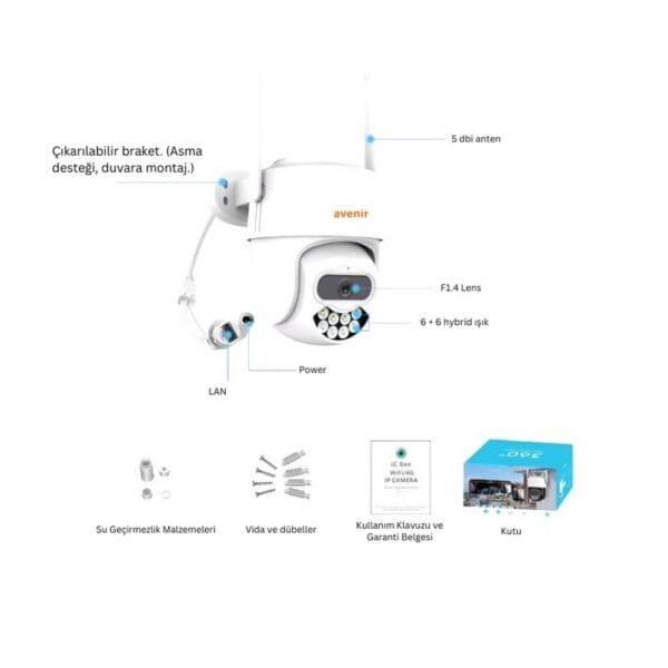 Avenir AV-S305 2MP WiFi Speed Dome IP66 IP Kamera PTZ Pan/Tilt ICSEE Uygulama - Görsel 8