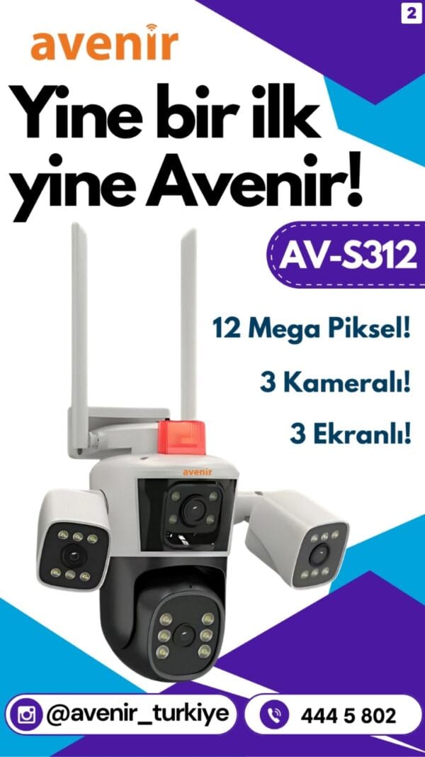 Avenir AV-S312 WiFi PTZ Kamera | 12MP Ultra HD 3 Kameralı IP Kamera, Hareket Takibi, Mobil Bildirim - Görsel 4