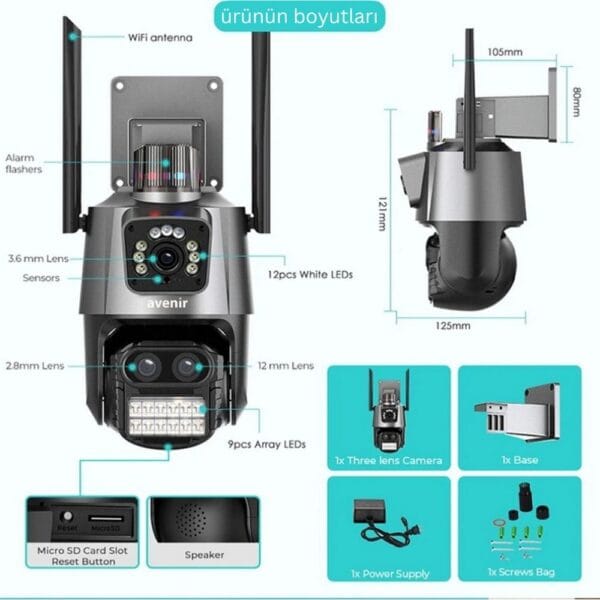 Avenir Av-m21 Iç Ve Dış Mekan Kablosuz Wifi Kamera 6mp 3 Lensli 10x Zoom Ptz - Görsel 7