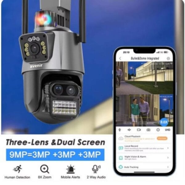 Avenir Av-m21 Iç Ve Dış Mekan Kablosuz Wifi Kamera 6mp 3 Lensli 10x Zoom Ptz - Görsel 3