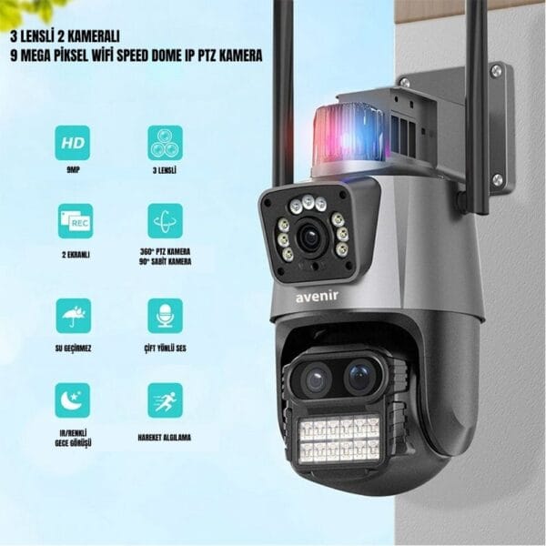 Avenir Av-m21 Iç Ve Dış Mekan Kablosuz Wifi Kamera 6mp 3 Lensli 10x Zoom Ptz - Görsel 4