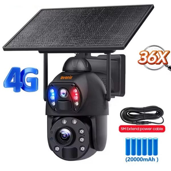 Avenir AV-S436X 6MP 36X Zoom Alarm Işıklı 2 Kameralı Solar PTZ 4G Sim Kartlı Kamera - Görsel 2