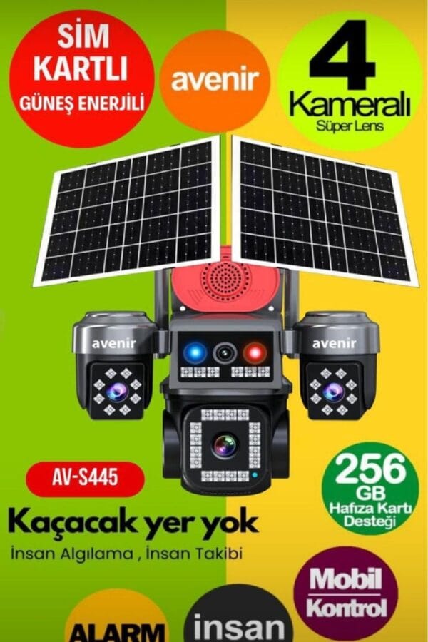 AVENİR AV-S445 AOV 4 Kameralı E SİM Güneş Enerjili Sim Kartlı 4G Kamera - Görsel 2
