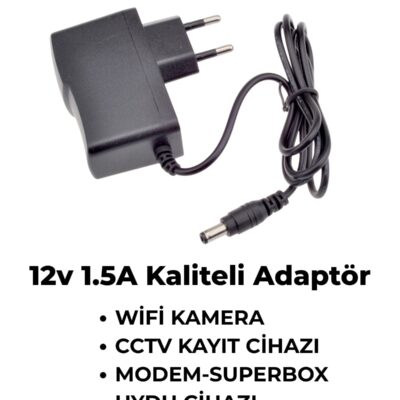 12v1.5a Plastik Adaptör | Modem SüperBox | Wifi Kamera | Kayıt Cihazı | Led Şerit Uydu Cihazı Uyumlu