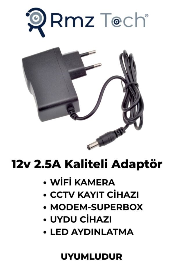 12v2.5a Plastik Adaptör | Modem SüperBox | Wifi Kamera | Kayıt Cihazı | Led Şerit Uydu Cihazı Uyumlu