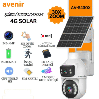 Avenir AV-S430X 2 Panelli 30X OPTİK ZOOM Çift Kameralı E-sim AOV TEKNOLİSİ Destekli