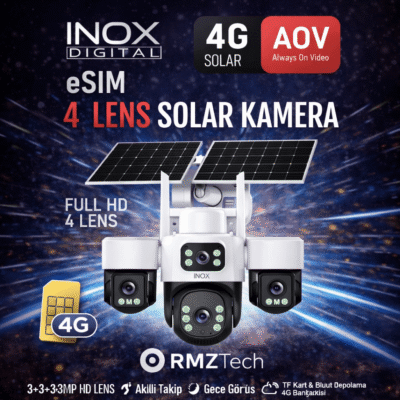 INOX X14 4LENS E-SİM SOLAR KAMERA | 4 KAMERALI GÜNEŞ ENERJİLİ GÜVENLİK KAMERASI