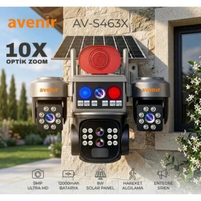 Avenir S463X 10X ZOOM SIM Kartlı 3 Kameralı 9MP 4g Güneş Enerjili Solar Kamera