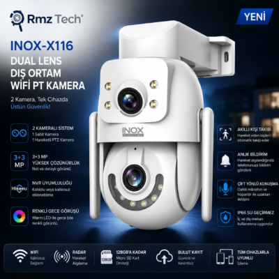 INOX X116 DUAL LENS DIŞ ORTAM WİFİ PTZ KAMERA 2 Kameralı