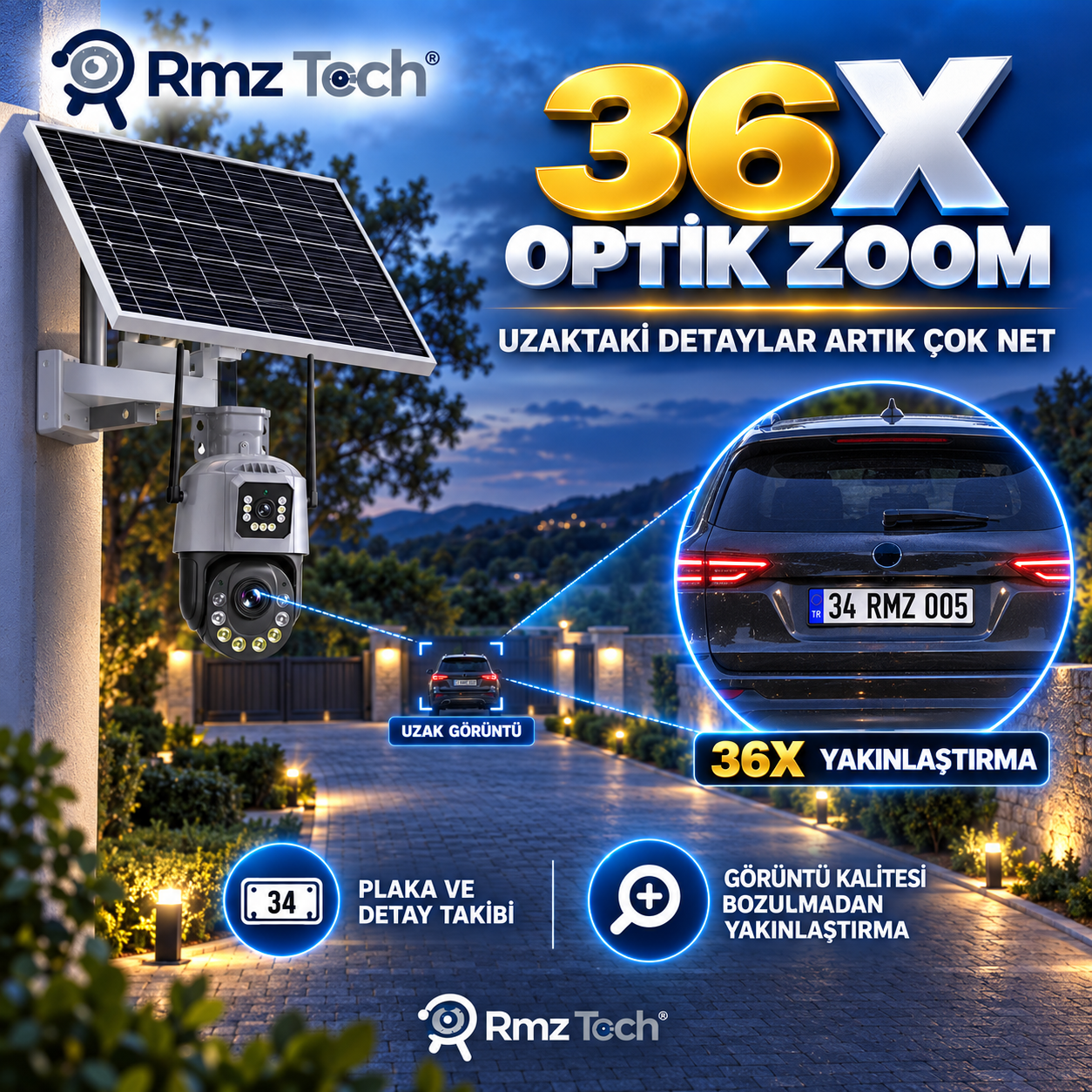 Avenir AV-M05 6 MP 36X Optik Zoom 2 Kameralı 4G SIM Kartlı 90W Solar Güvenlik Kamerası - Görsel 3